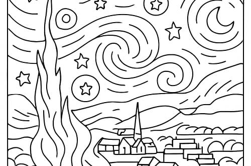 ๐๋ณ์ด ๋น๋๋ ๋ฐค์ ๋ช
ํ ์์น ๊ณต๋ถ ๋์ / ๊ณ ํ ใ๋ณ์ด ๋น๋๋ ๋ฐค์ใ ์ ์์ง๊ณผ ํด์ gogh starry night coloring page